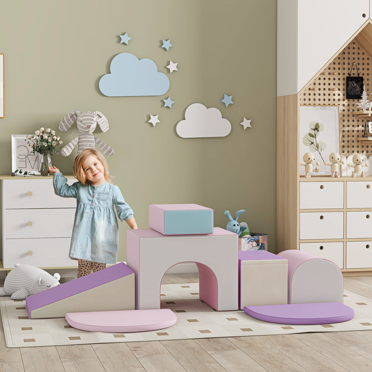 7PCS Module motricité bébé parcours motricité bébé en mousse EPE pour enfants d'âge préscolaire, multicolore-1