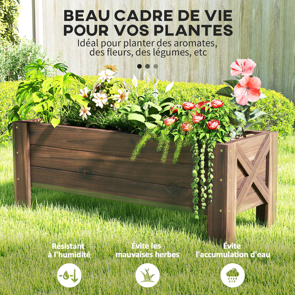 Jardinière sur Pieds bac à Fleurs dim. 100L x 36l x 36H cm Inserts d'irrigation Inclus Bois Massif Sapin traité-3