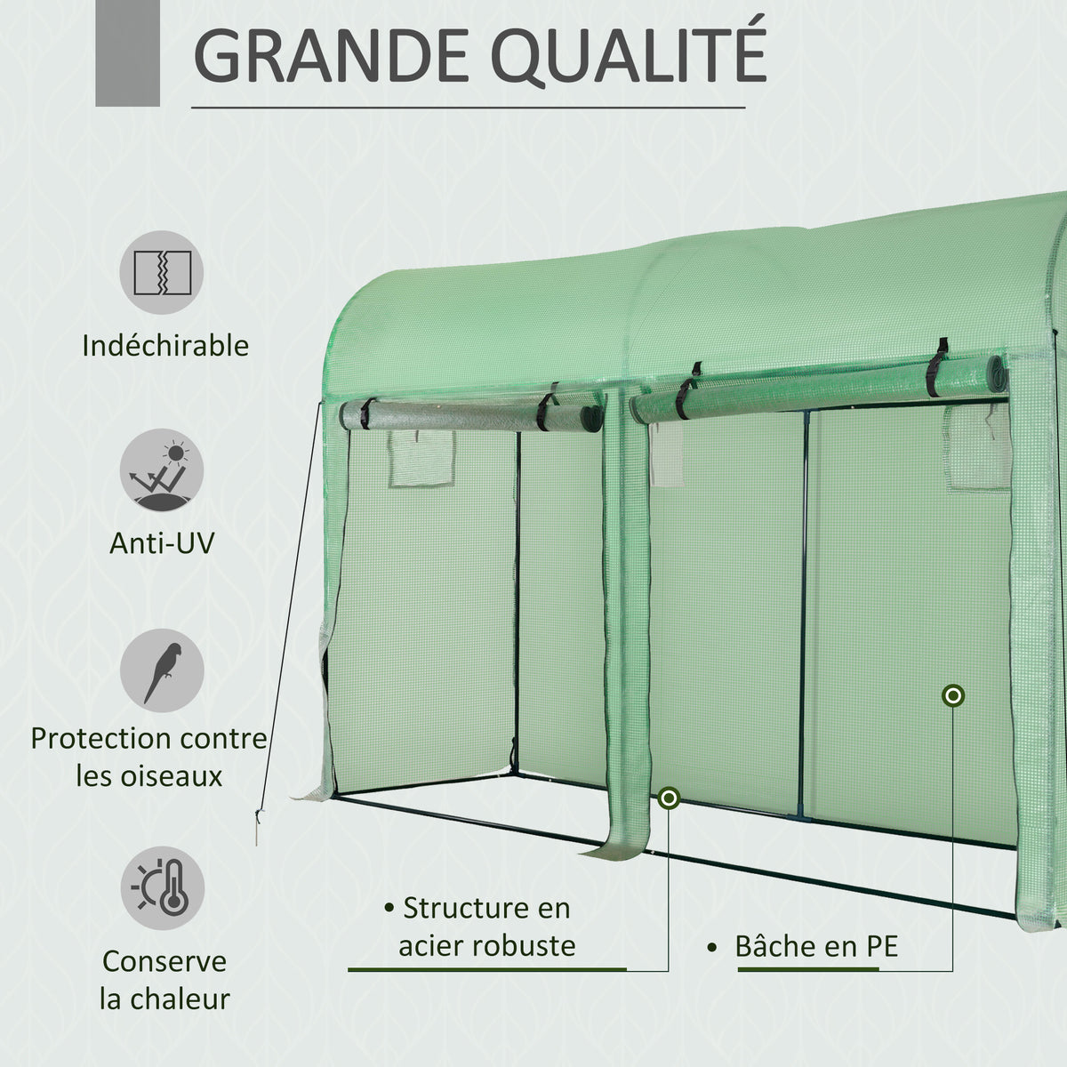 Serre de Jardin, Petite Serre de Balcon en Bâche PE et Châssis Acier, Portes et Fenêtres Roulantes, pour Légumes et Fleurs, Intérieur et Extérieur, 300 x 100 x 200 cm, vert-3