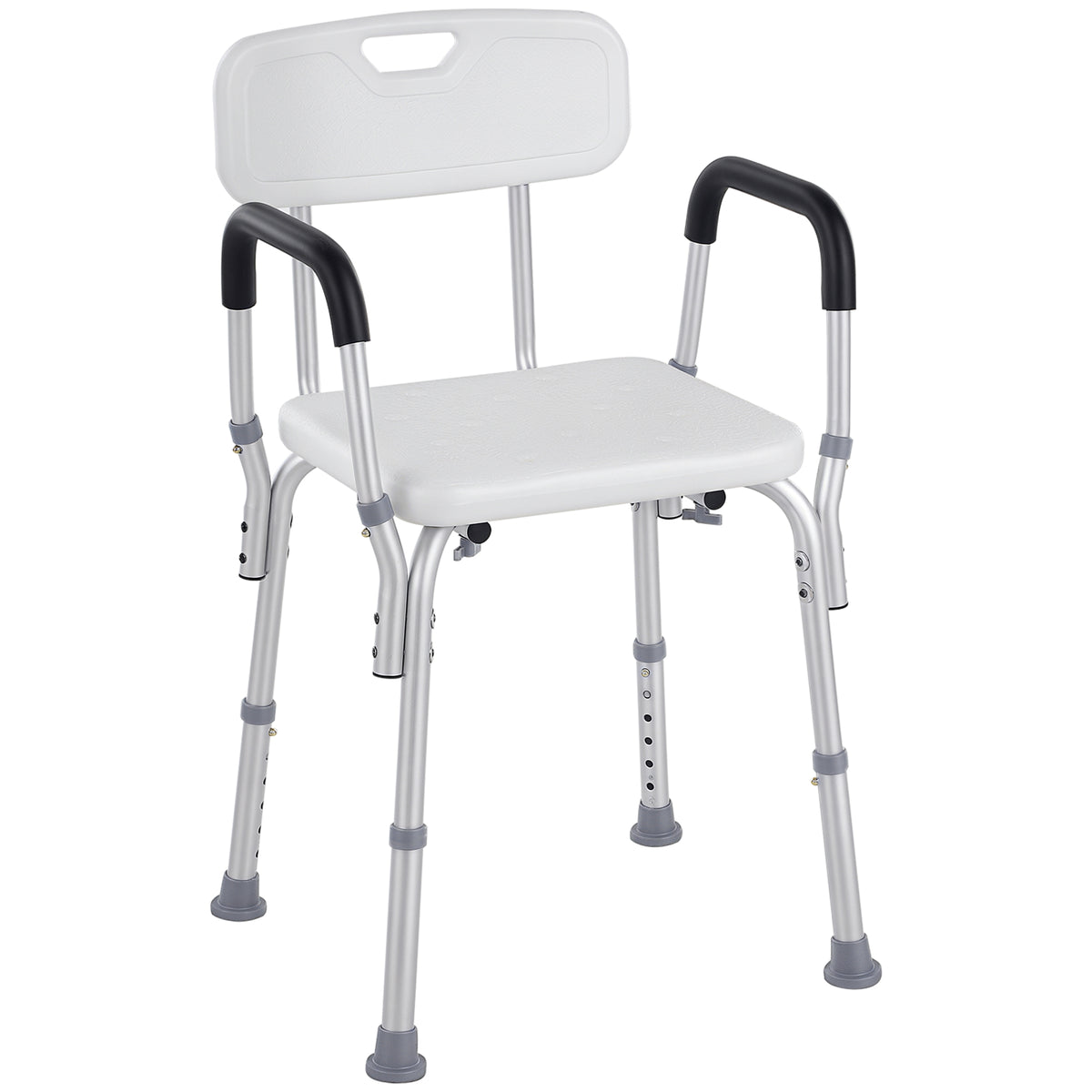 Chaise de Douche siège de Douche Ergonomique Hauteur réglable Pieds antidérapants Dossier accoudoirs Amovibles Charge Max. 136 Kg alu HDPE Blanc-0