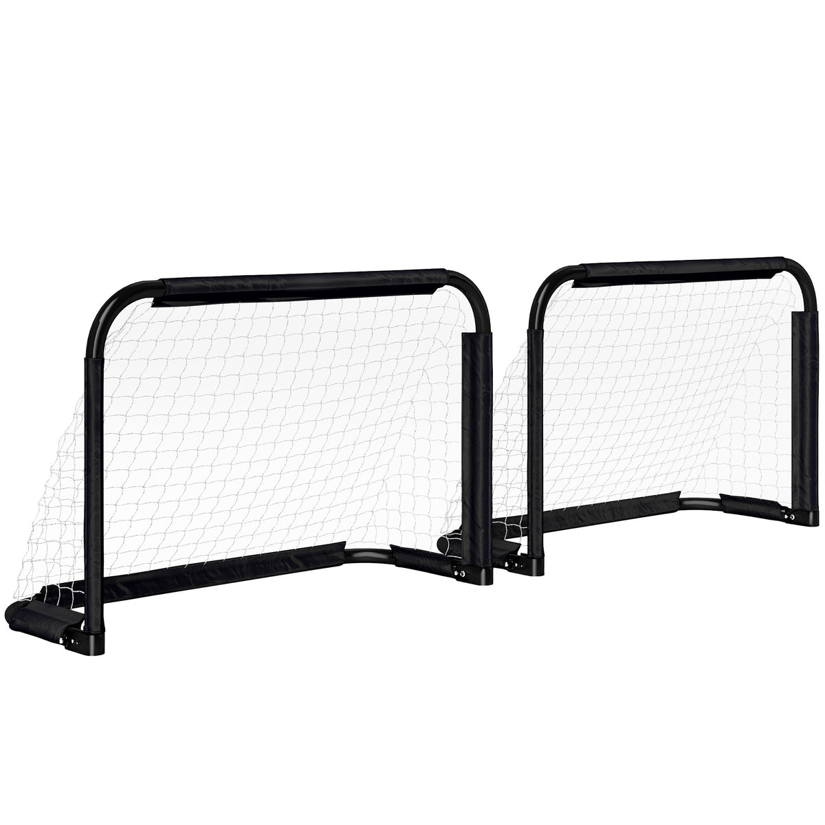 Lot de 2 Mini Cages de Football Pliables avec Filet et Piquets d'Ancrage au Sol, Métal Époxy et Oxford, 90x36x60cm, Noir-0