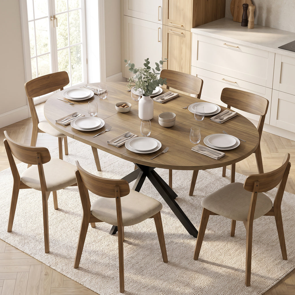 Table à manger extensible ovale pour 4 à 6 personnes, table de cuisine avec rallonge 100-135 cm, effet bois marron-1