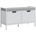 Banc meuble à chaussures, 2 placards, meuble d'entrée avec coussin rembourrée, 84l x 35P x 50H cm, blanc-0