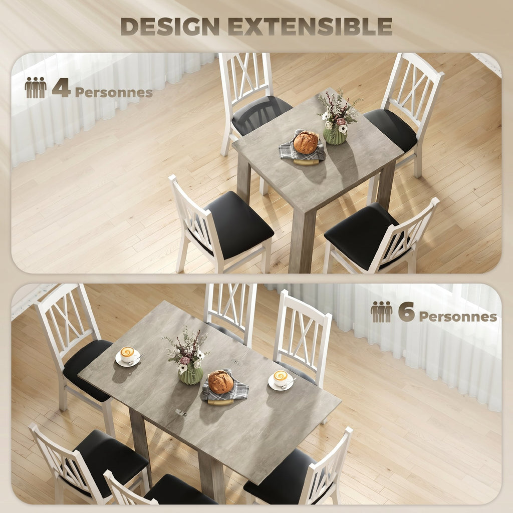Table à manger extensible rectangle pour 4 à 6 personnes, table de cuisine 70-140 cm, patins en feutre, gris-3