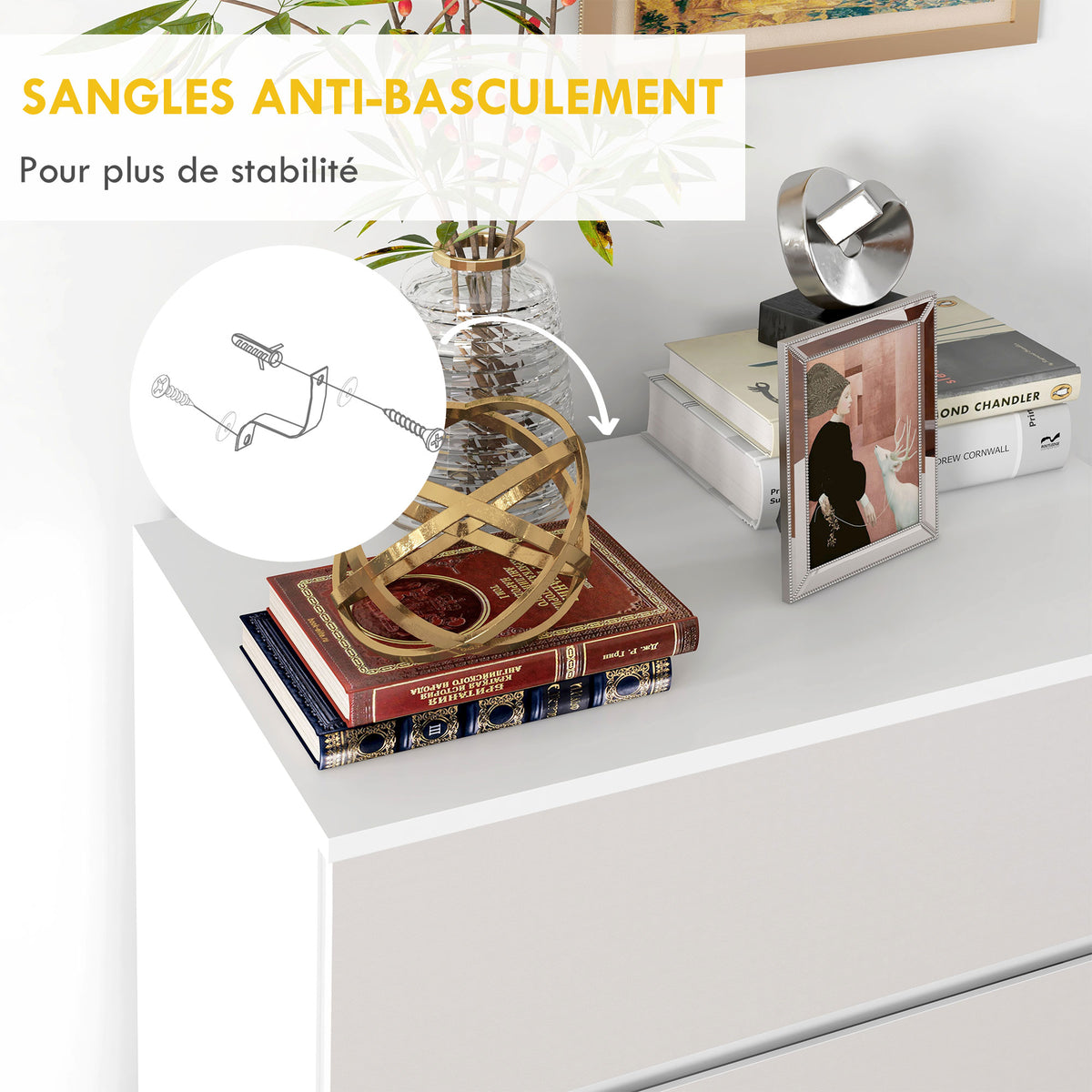 Commode 4 tiroirs meuble de rangement sans poignées design minimaliste 60 x 40 x 80 cm blanc-5