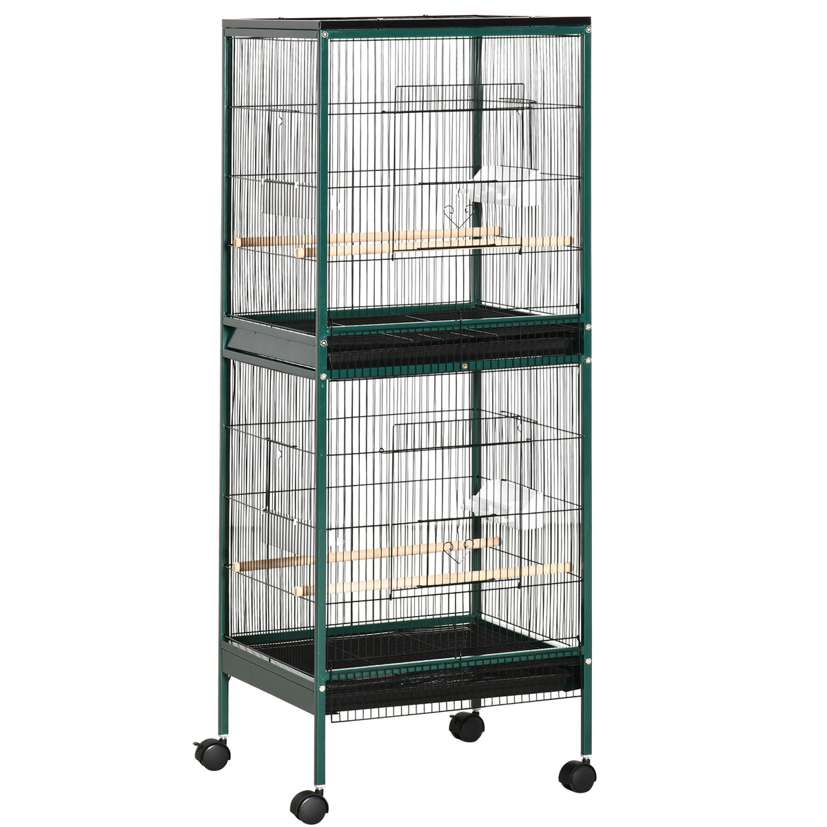 Grande Cage à Oiseaux sur pied double avec mangeoires perchoirs plateau amovible roulettes - Dim. 51,5L x 50l x 140H cm-0