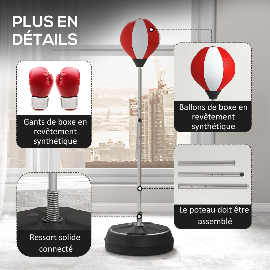 Sac de Frappe sur Pied Punching ball sur pied réglable en hauteur 126-144 cm avec gants, pompe et base de lestage-6