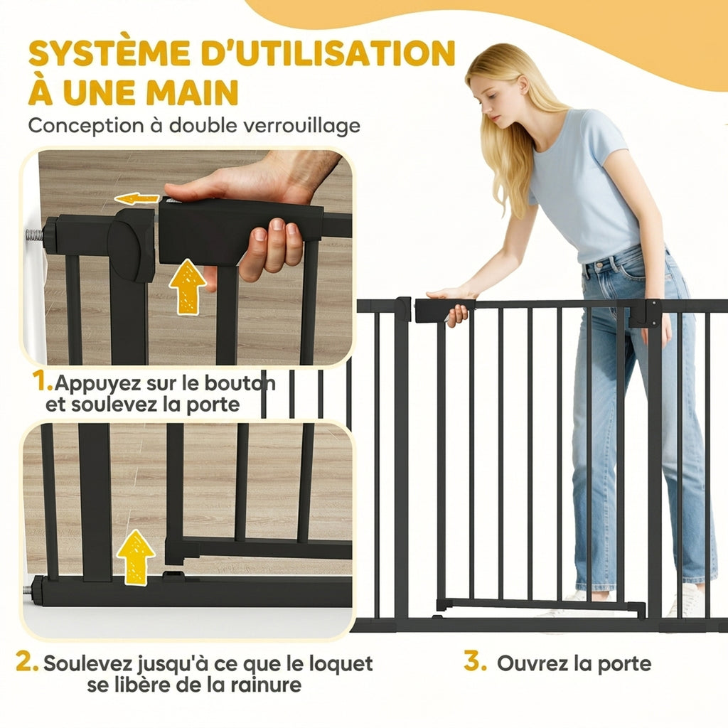 Barrière de sécurité pour chiens et bébés 76 à 130 cm avec extension fixation par pression sans perçage blanc-5