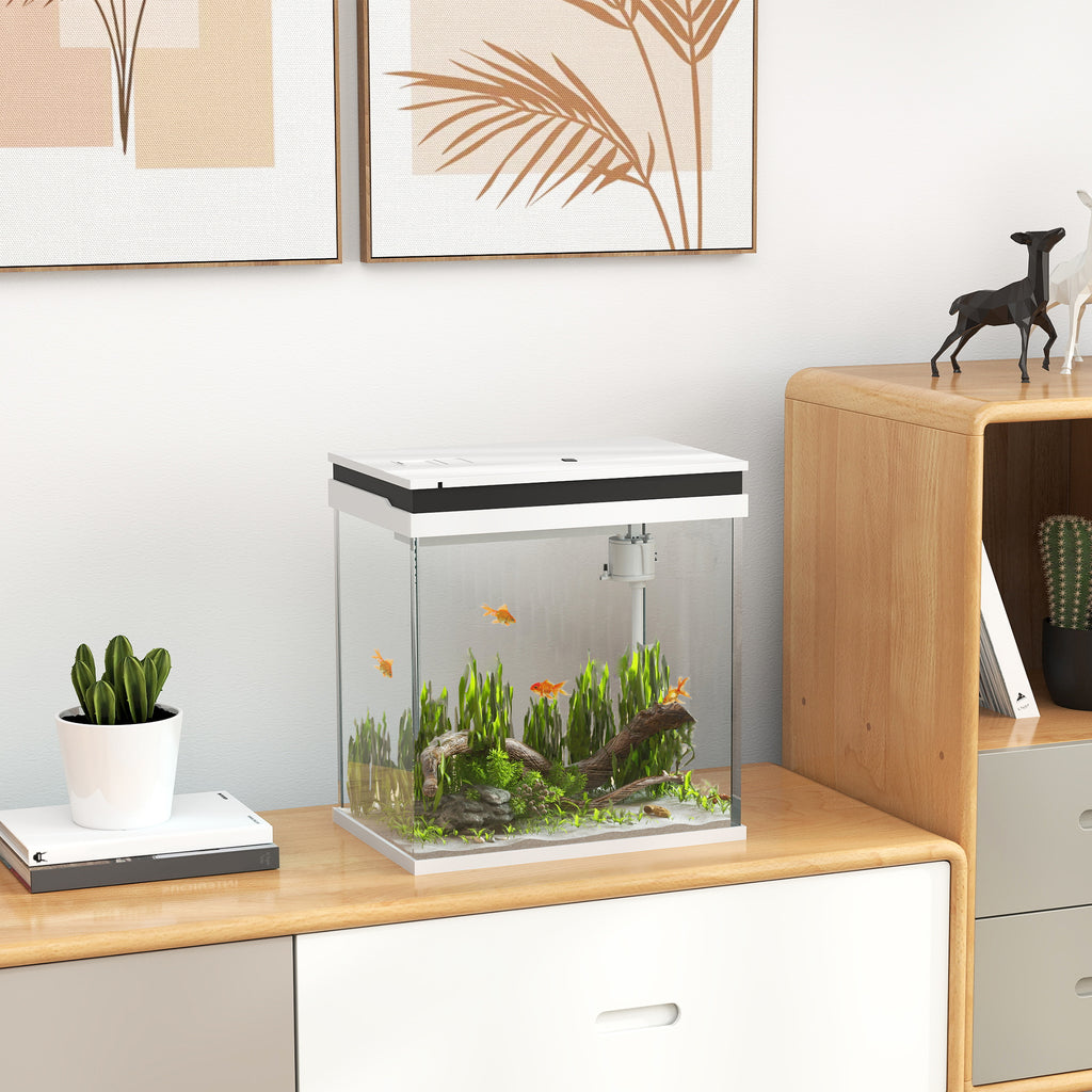 Petit aquarium complet 14L aquarium en verre avec système de filtration éclairage LED pompe à eau 30 x 20 x 33 cm blanc-9