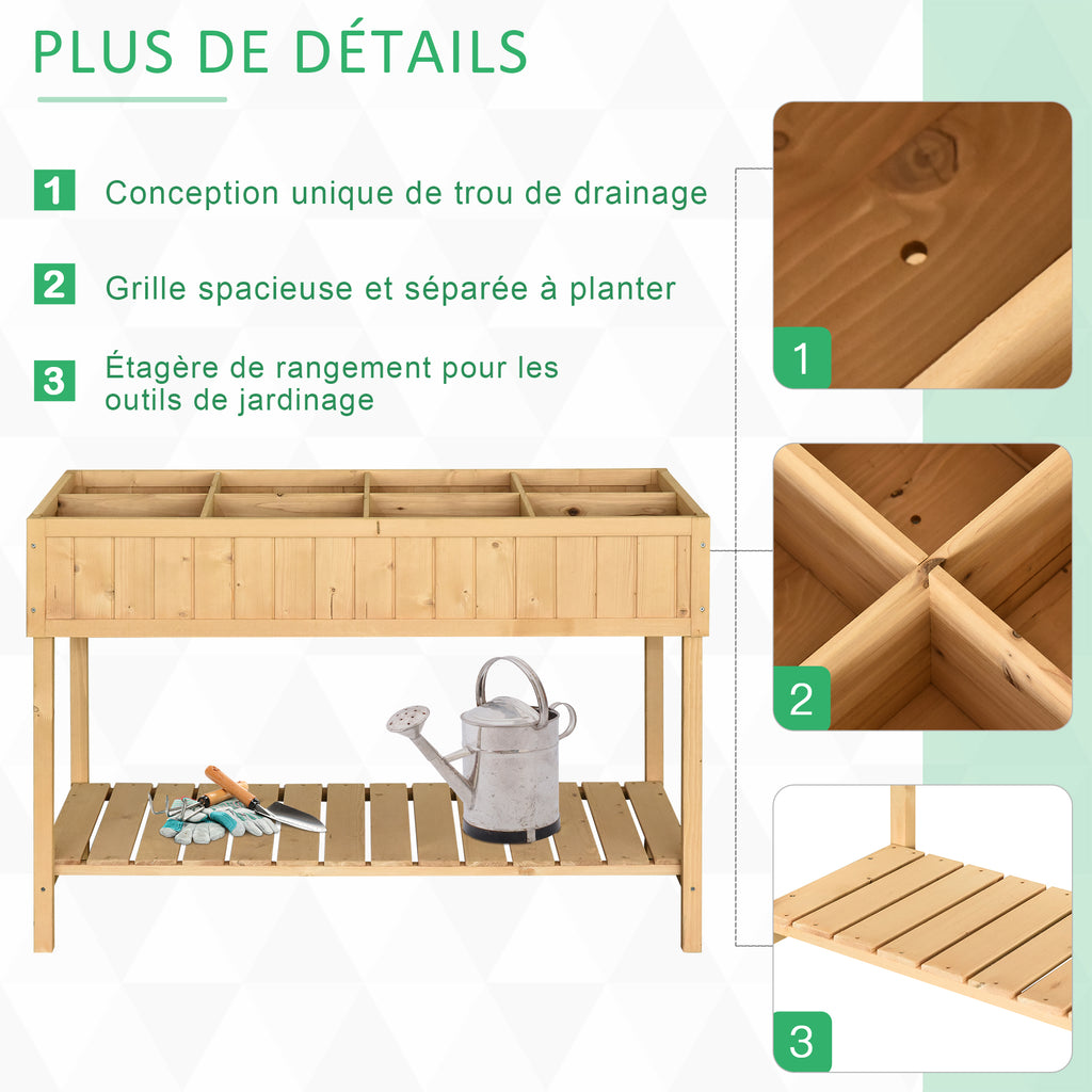 Jardinière sur Pieds carré Potager avec étagère 110L x 46l x 76H cm 8 Compartiments & Inserts d'irrigation-5