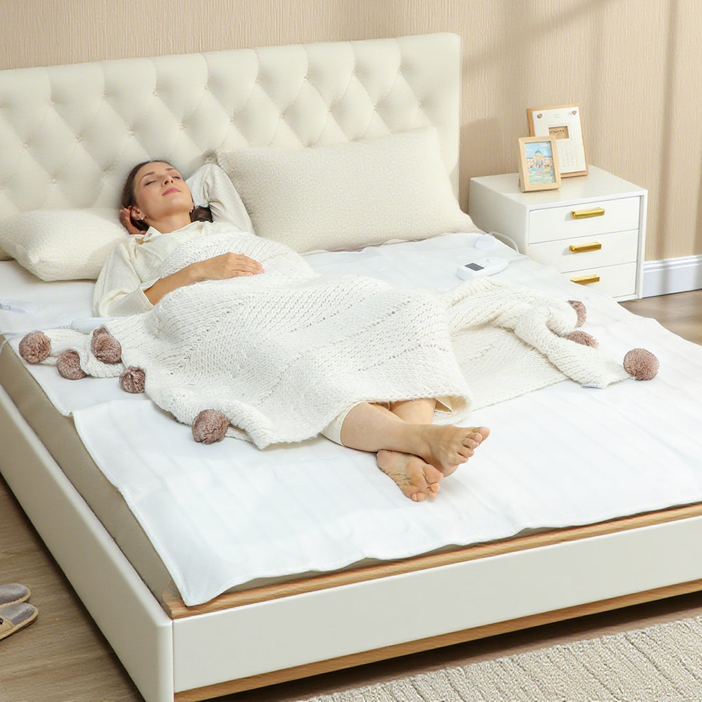 Couverture chauffante, plaid chauffant avec double commande, 5 niveaux de chauffage, minuterie 10H, 160x140cm, blanc-9
