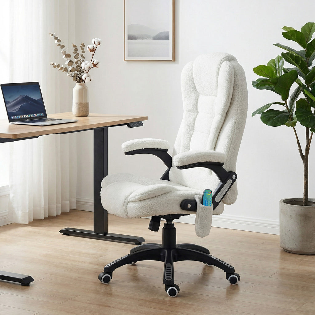 Fauteuil de bureau massant et chauffant hauteur réglable, dossier inclinable et télécommande filaire, pivotant à 360°-9