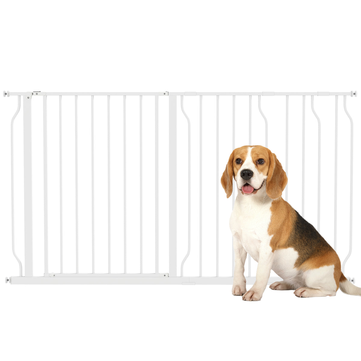 Barrière de sécurité chien barrière extensible 75-145 x 76 cm barrière escaliers couloirs portes sans perçage en acier et ABS blanc-0