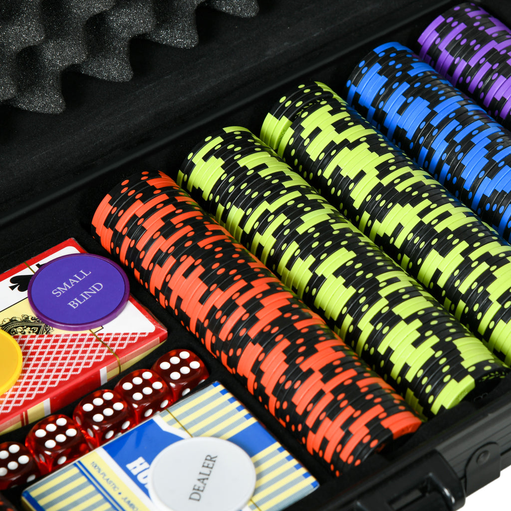 Mallette de Poker Coffret de Poker Complet, avec 500 jetons 5 dés 2 Jeux de Cartes 3 boutons-7