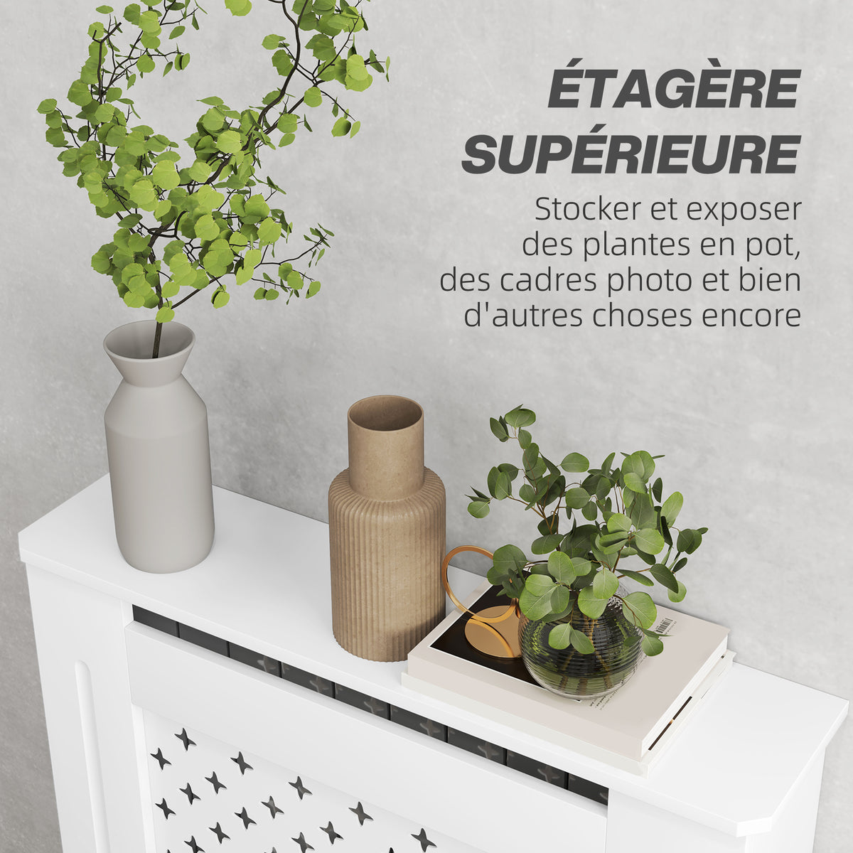 Couvercle de radiateur cache radiateur grille croisée pour salon chambre à coucher en bois 78l x 19P x 82H cm blanc-4