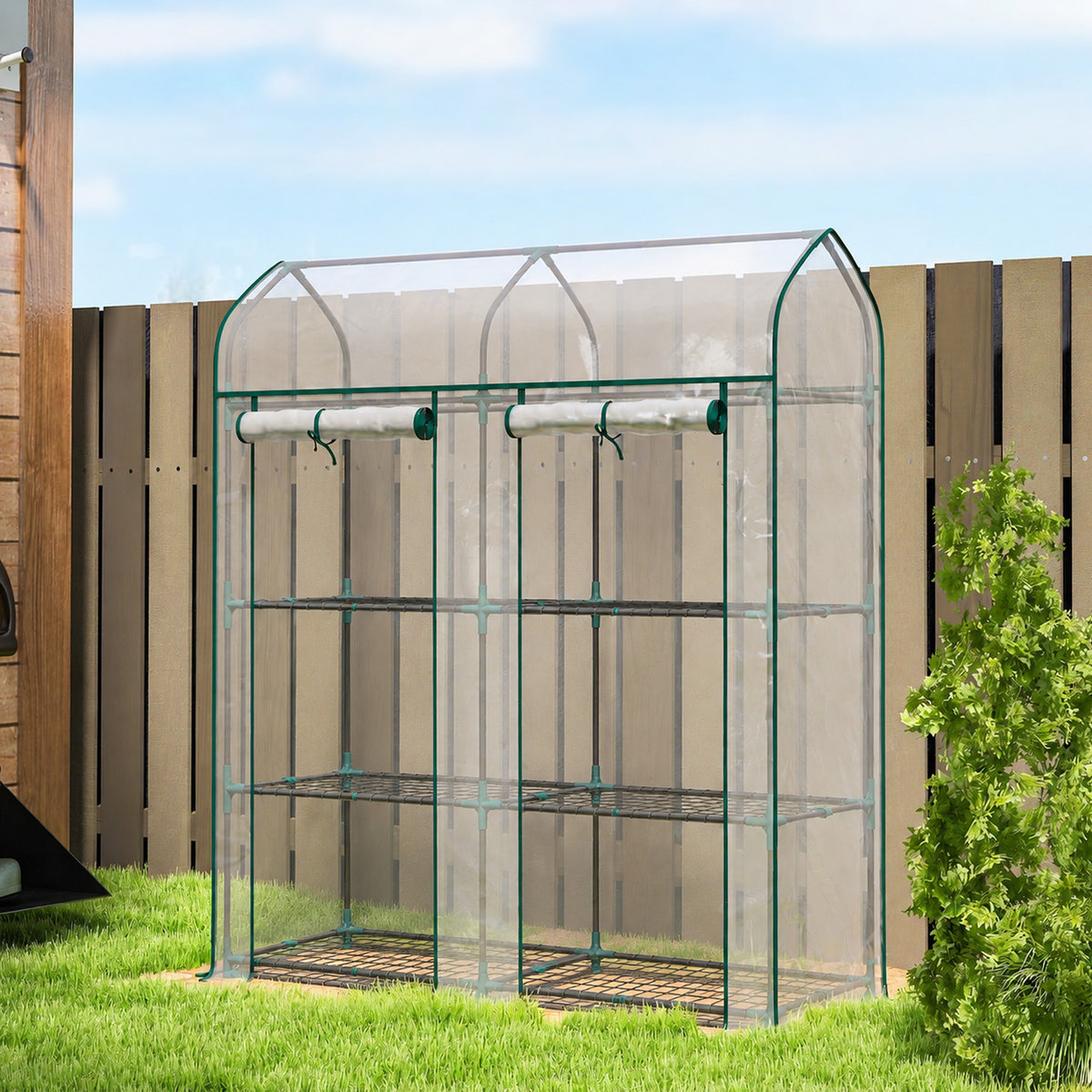 Serre de Jardin, Petite Serre de Balcon étagères 3 niveaux en Bâche PVC et Châssis Acier, 143 x 46 x 165 cm, transparent-1