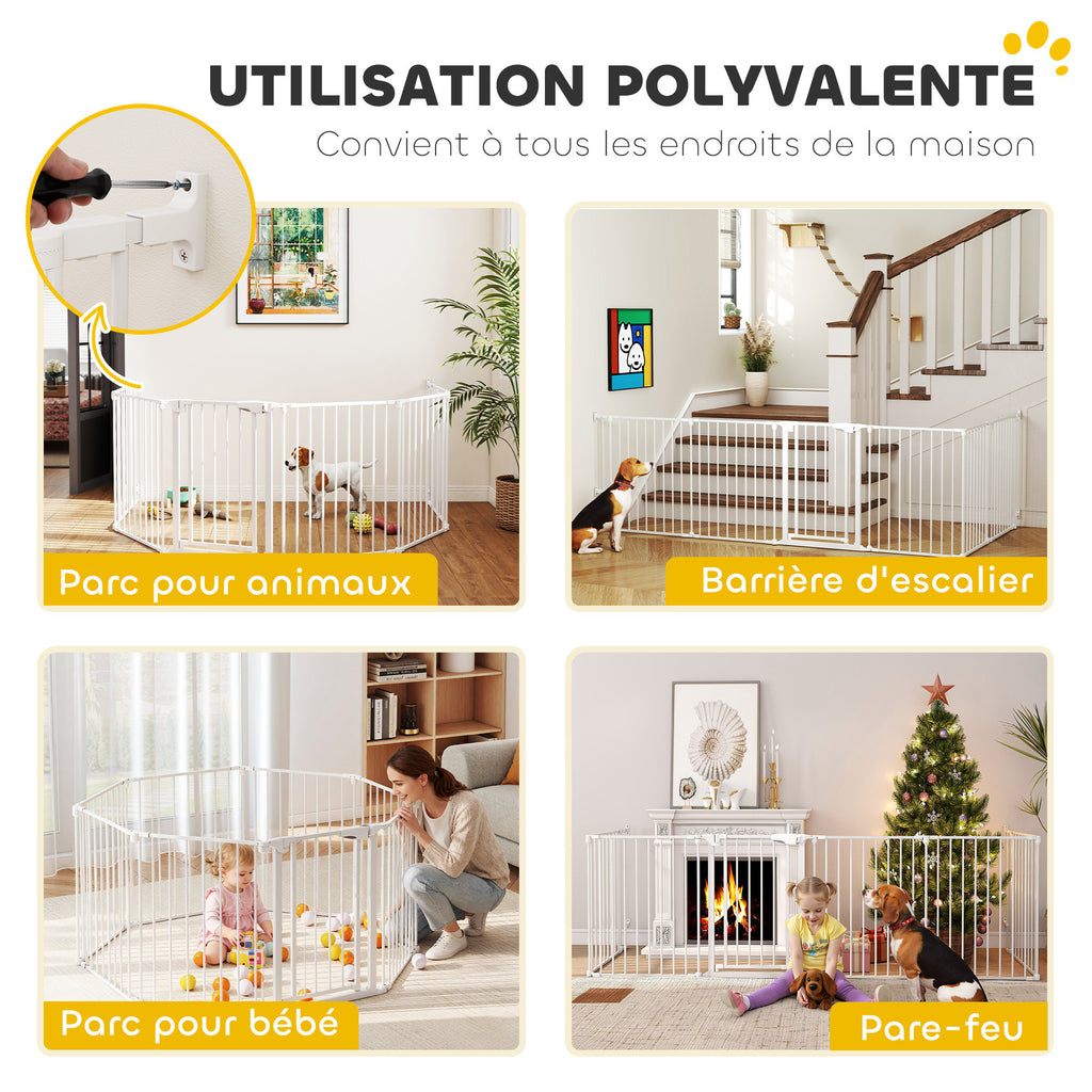 Barrière de sécurité en métal parc enclos pliable et modulable pour chien et enfant 6 panneaux 61 x 75 cm blanc-3