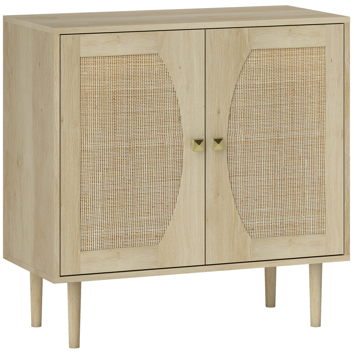 Buffet de cuisine meuble de rangement double portes avec 2 niveaux, façade en cannage 80 x 38 x 79 cm effet bois naturel-0