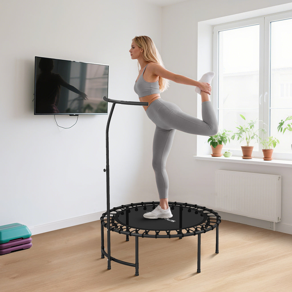 Trampoline de Fitness avec Cordes Élastiques, Poignée Réglable 5 Positions, Capacité 100 kg, Acier, Ø102x132cm, Noir-7