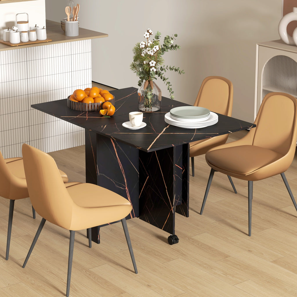 Table pliante cuisine table à manger pliable avec 2 abattants 2 roues avec freins 120 x 80 x 73 cm noir marbré imitation-8