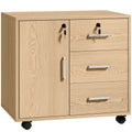 Caisson bureau meuble de rangement verrouillable avec 3 tiroirs et étagère réglable, roulettes, 40 x 60 x 56 cm, marron clair-0