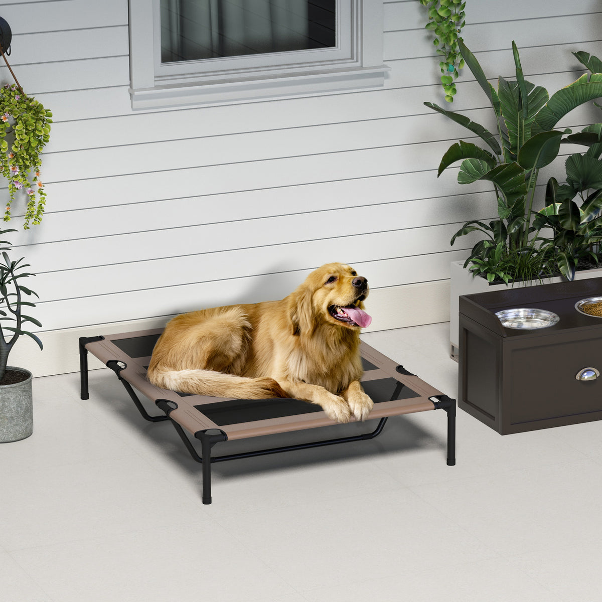 Lit sur pieds XXL pour chien chat lit de camp animal 122L x 92l x 23H cm marron clair-8