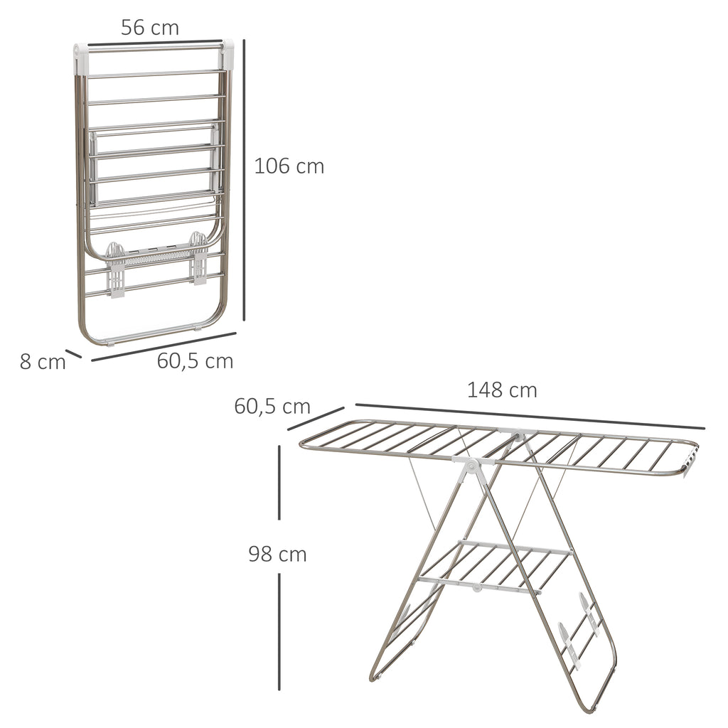 Séchoir à linge sur pieds pliable étendoir 2 niveaux ajustables dim. 148L x 60,5l x 98H cm-2
