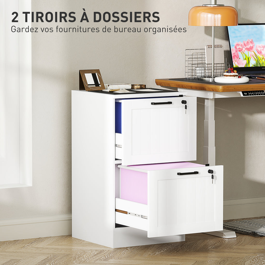 Caisson bureau, meuble rangement bois 2 tiroirs et serrure, barres de suspension réglables, 40 x 40 x 71 cm, blanc-3