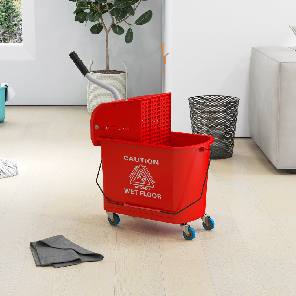 Chariot de nettoyage lavage seau de ménage 20 L avec essoreur et séparateur eau sale propre rouge 60L x 27l x 70,5H cm-9