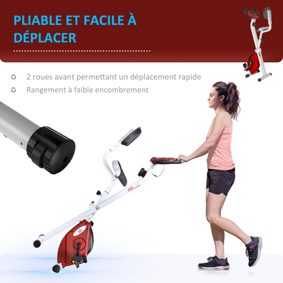 Vélo d'Appartement Pliable Magnétique Cardio-training - Sport Maison avec 8 Niveaux de Résistance et Roulettes - Silencieux Home Trainer avec Capteur de Pouls pour Fitness Homme et Femme, Rouge-6