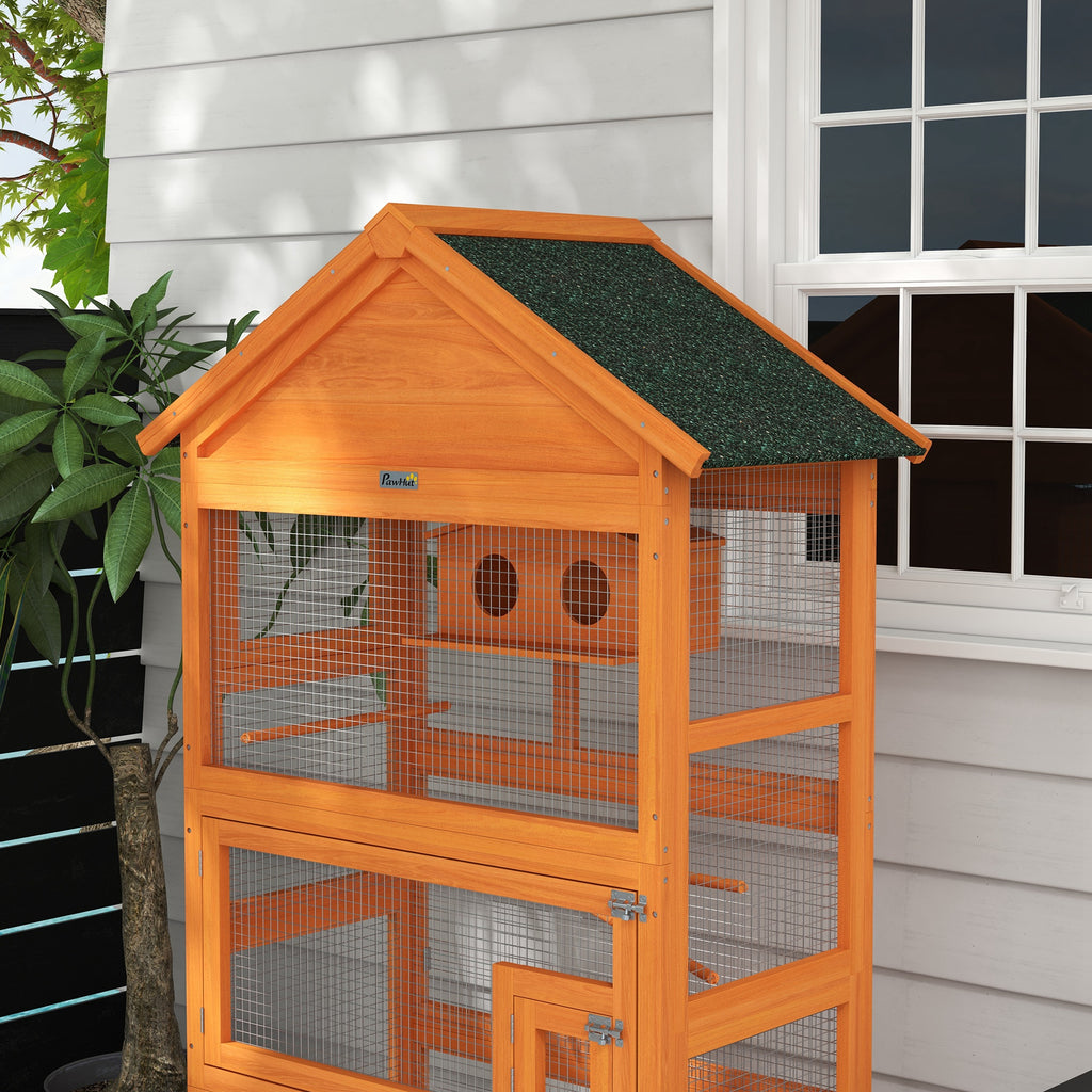Cage à oiseaux en bois cage perroquet aire de jeux toit asphalte imperméable 92 x 52 x 171 cm orange-8