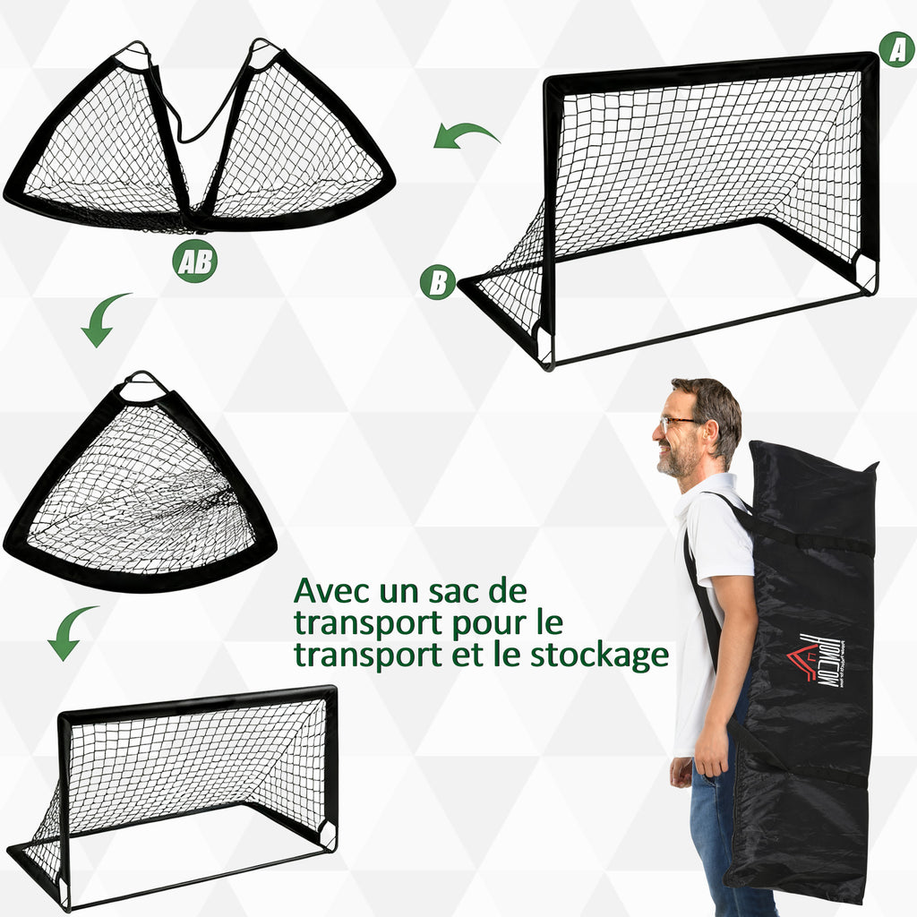 Lot de 2 but de foot extérieur, cage de foot portable avec sac de rangement en tissu Oxford 183 x 90 x 90 cm noir blanc-4