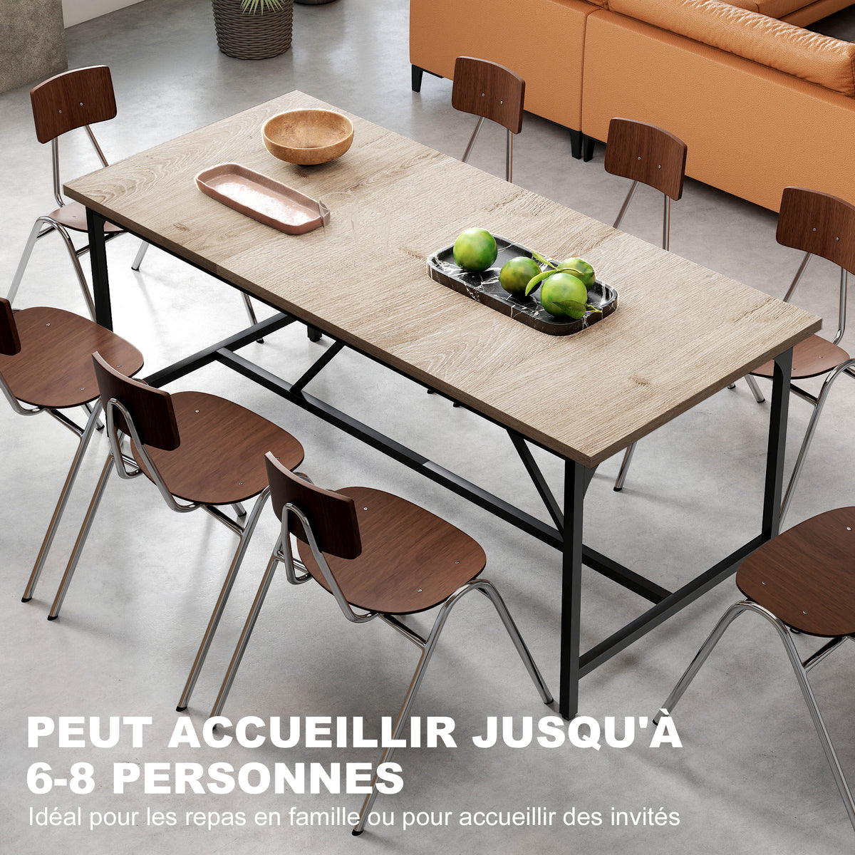 Table à manger rectangulaire pour 6-8 personnes table de cuisine style industriel 180 x 80 x 75,5 cm effet bois naturel-3