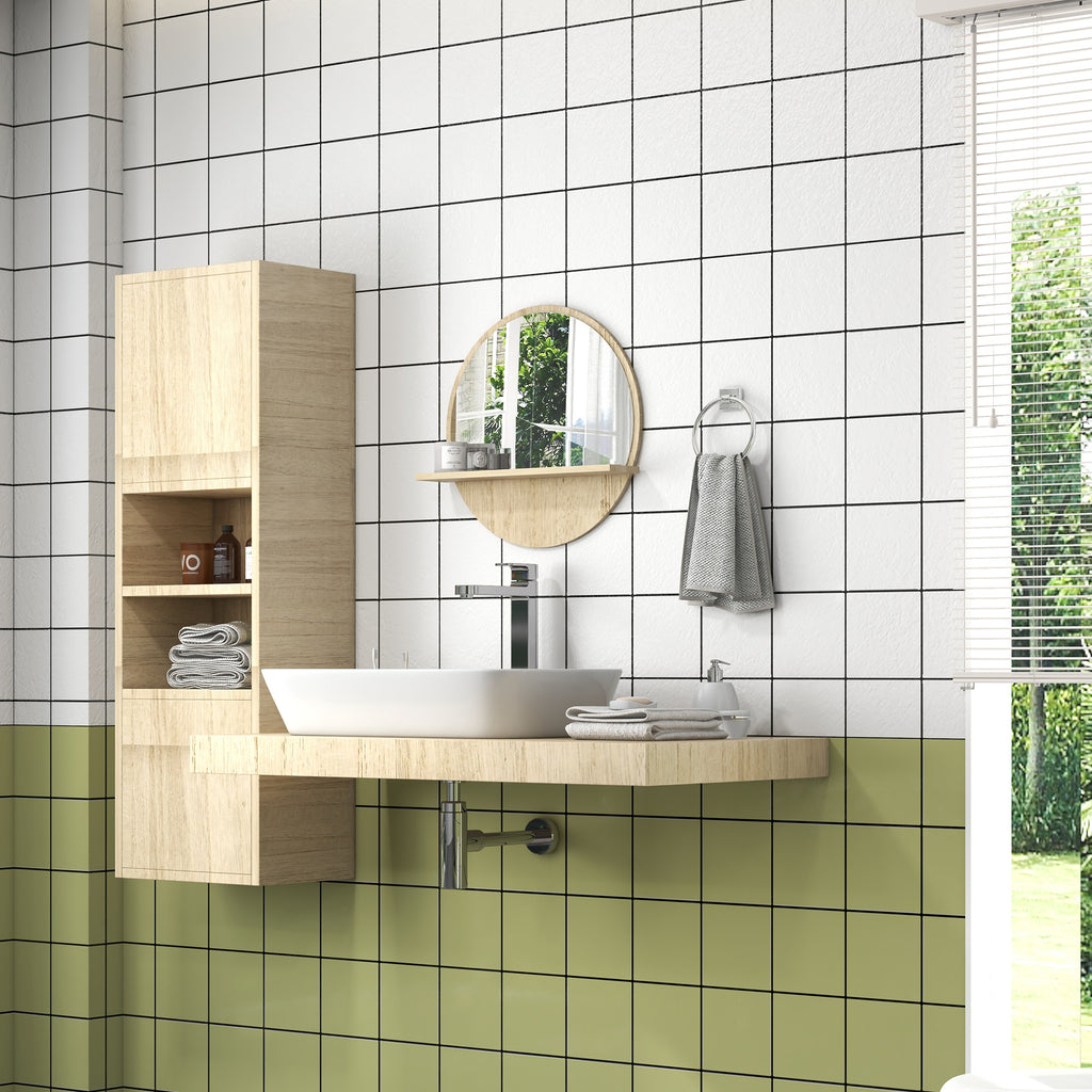 Miroir rond mural de salle de bain avec 1 étagère de rangement - Ø 45 x 10H cm - panneau de particules-6