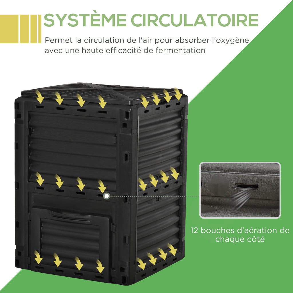 Composteur de jardin 300L bac composteur pour jardin en polypropylène 48 aérations 60,5 x 60,5 x 81,5 cm noir-6