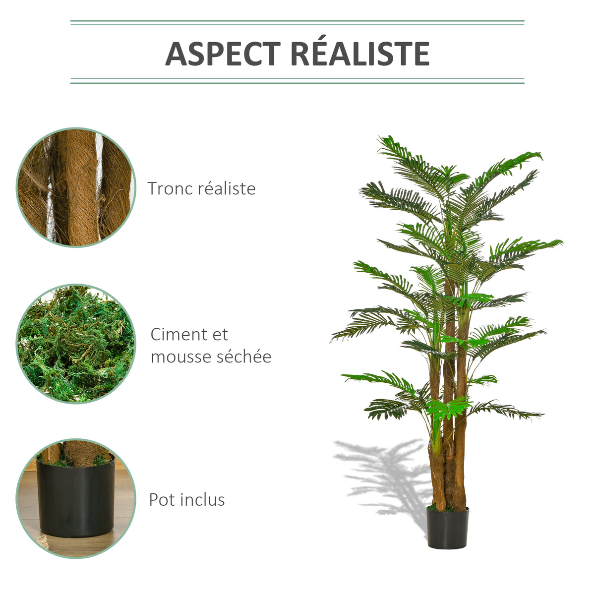 Palmier Artificiel H.1,85 m Arbre Artificiel Tronc Branches Lichen Feuilles Grand réalisme Pot Inclus-3