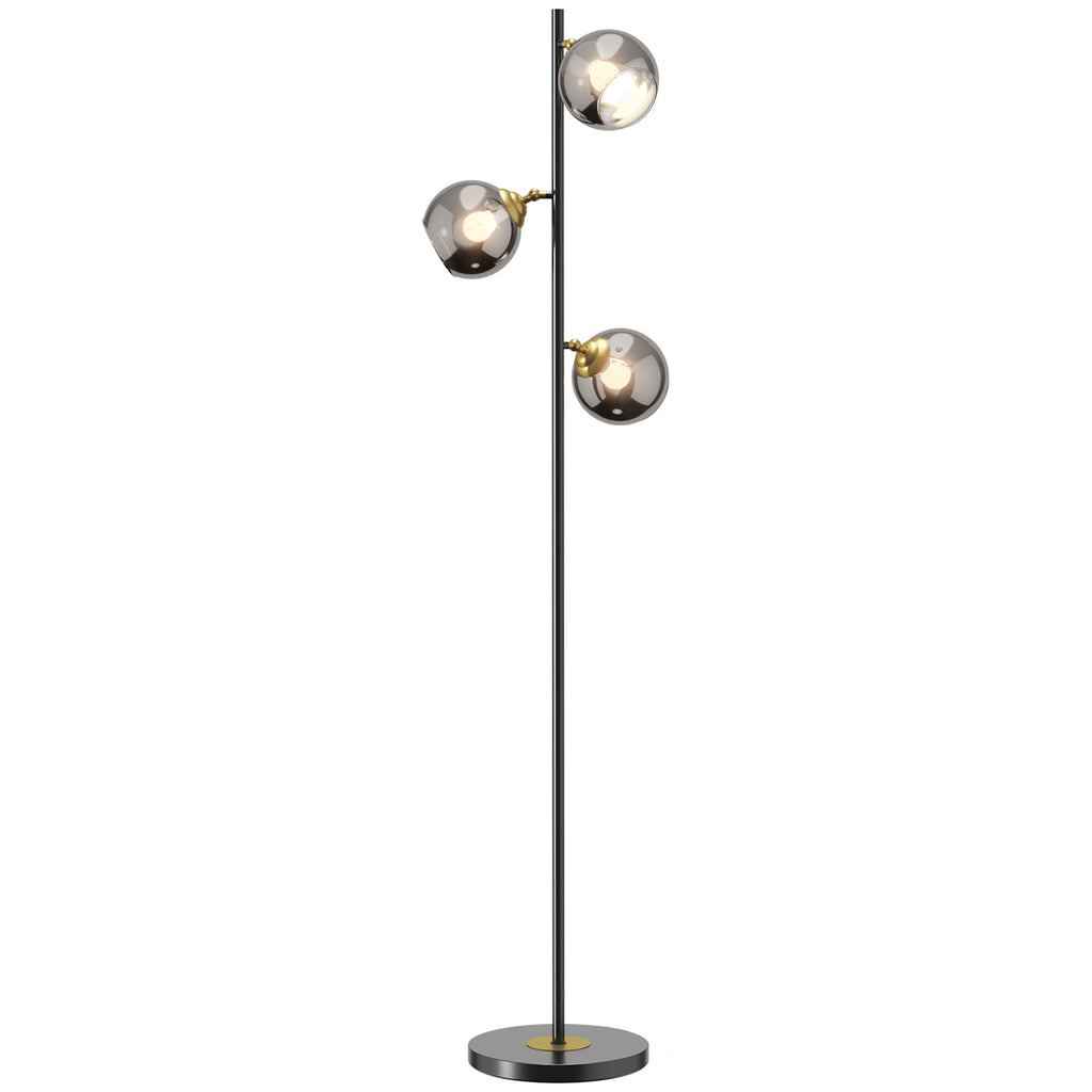 Lampadaire sur pied salon en métal avec 3 abat-jours globe métal chromé 40W Ø 36 x 162H cm noir et gris-0