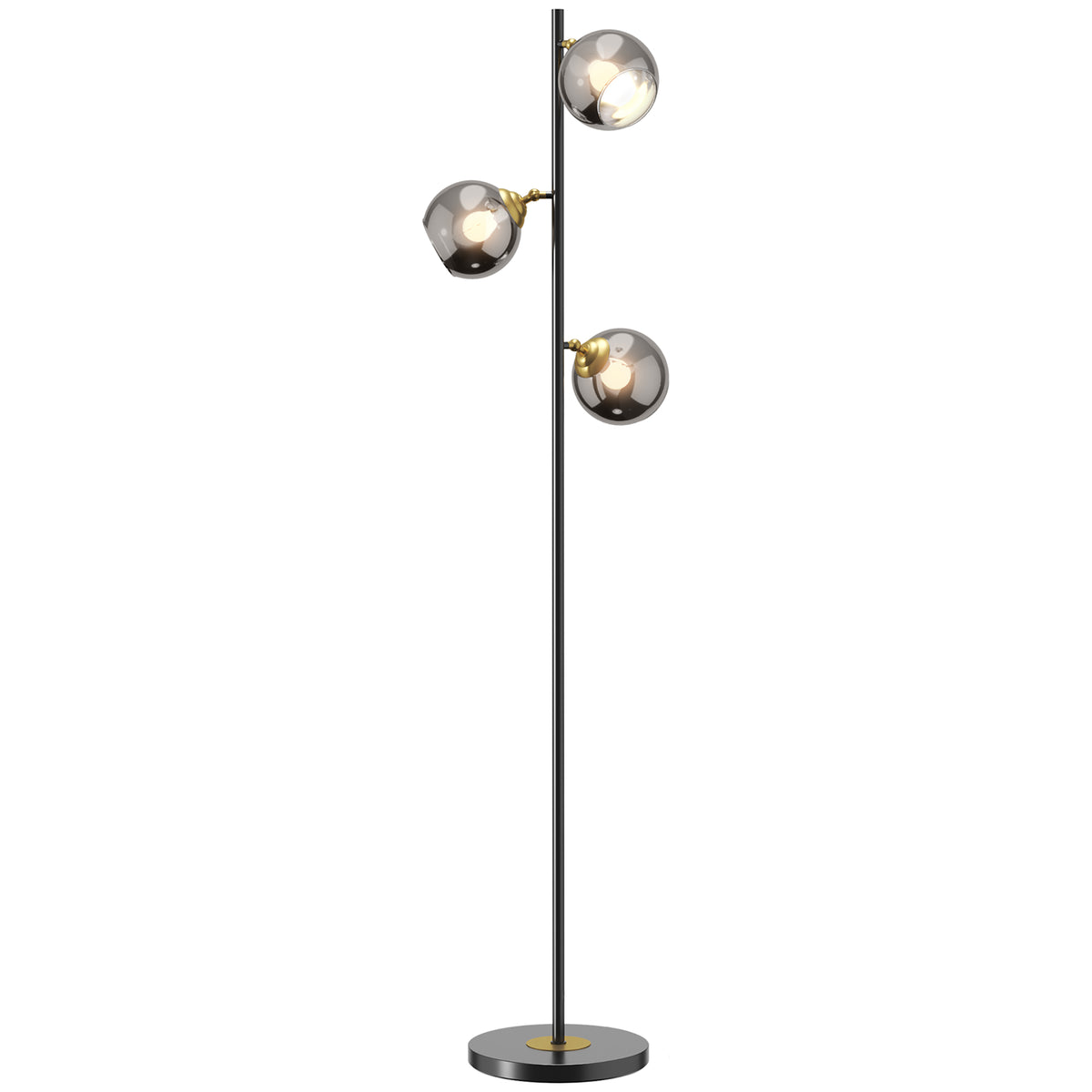 Lampadaire sur pied salon en métal avec 3 abat-jours globe métal chromé 40W Ø 36 x 162H cm noir et gris-0