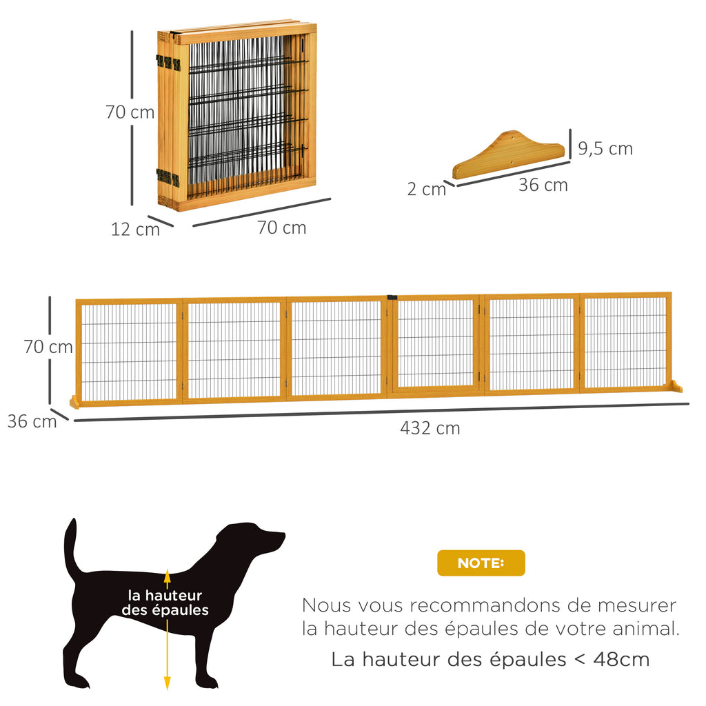 Barrière de sécurité pour chien barrière pliable à 6 panneaux avec pieds amovibles 432 x 36 x 70 cm jaune-2