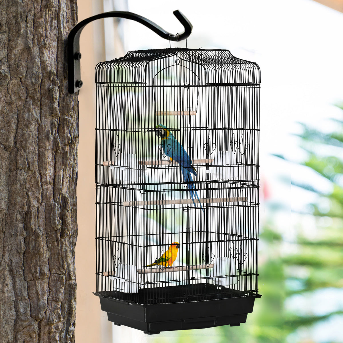 Cage à oiseaux volière avec mangeoires perchoirs plateau excrément amovible cage pour canaris perruches perroquets 46,5 x 35,5 x 92 cm noir-7