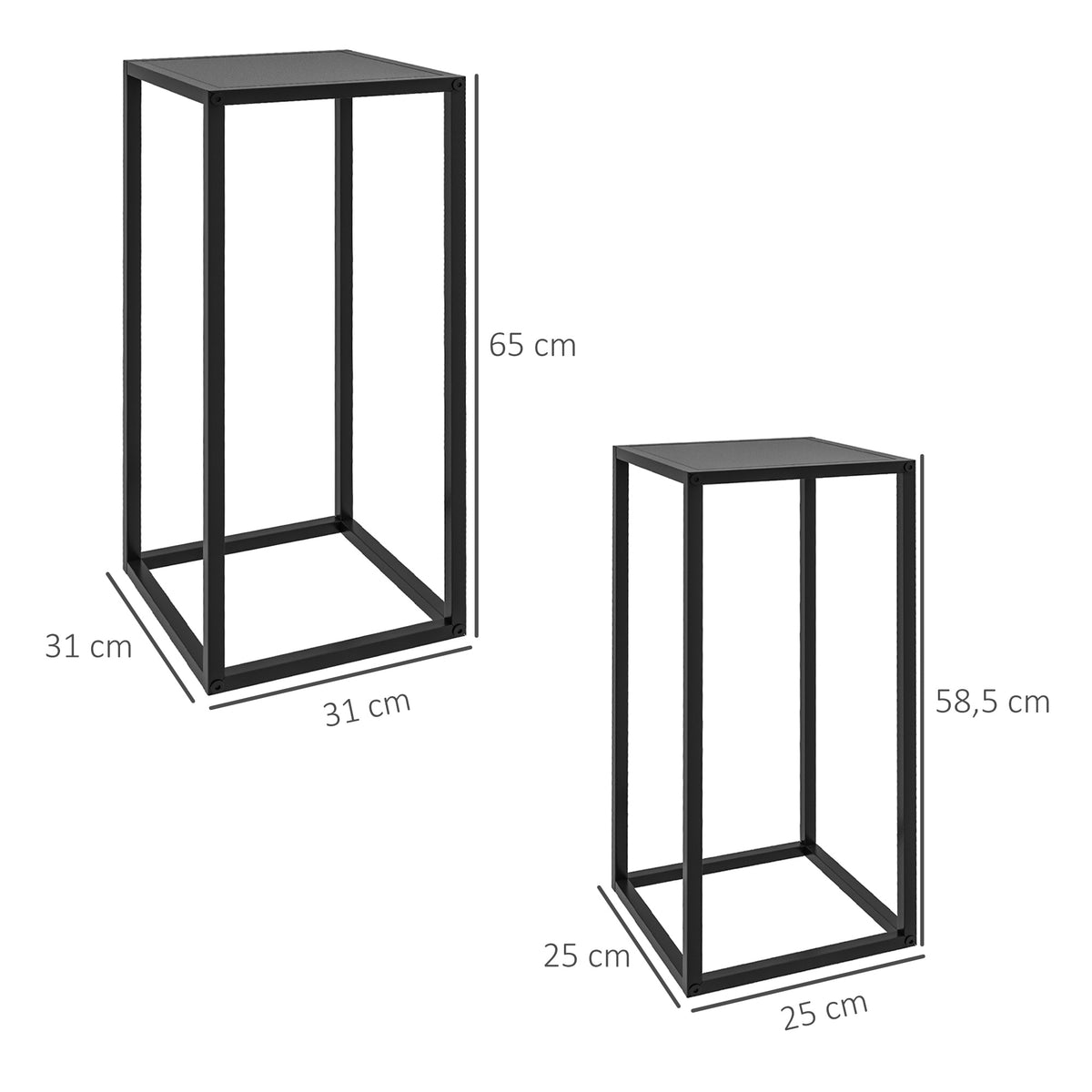 Lot de 2 supports pot de fleurs encastrables 2 hauteurs différentes 58,5 et 65 cm - acier noir-2