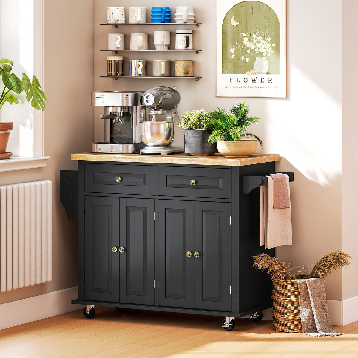 Desserte ilôt de cuisine multi rangements 2 tiroirs 2 placard 2 portes avec étagère range-bouteille-7