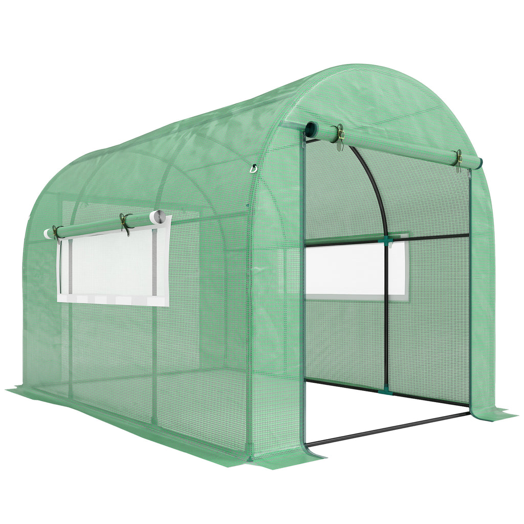 Serre de jardin serre tunnel de jardin 6m² PE Haute densité 135 g/m², avec 2 portes zippées 300 x 200 x 200 cm, vert-0