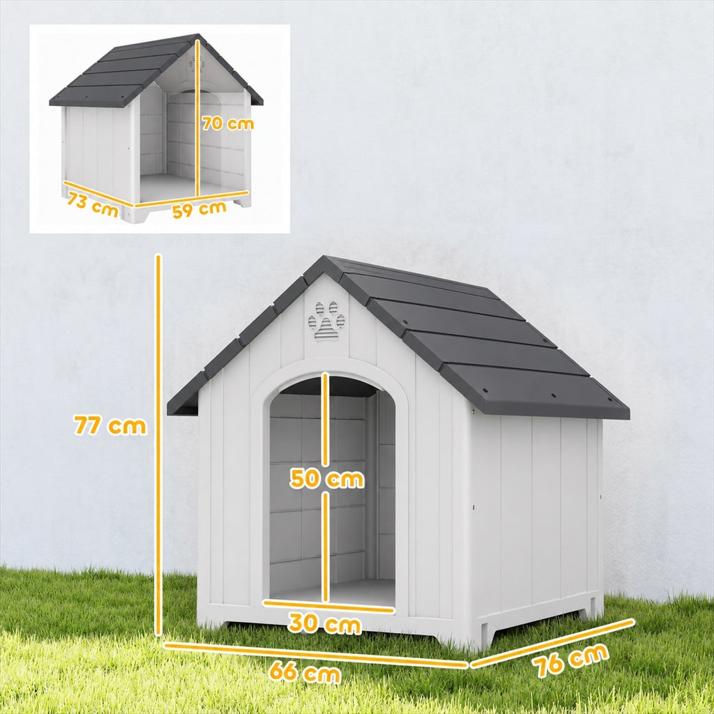Niche pour chien extérieur, maison chien en polypropylène imperméable ventilé plancher surélevé 76x66x77cm gris clair-2