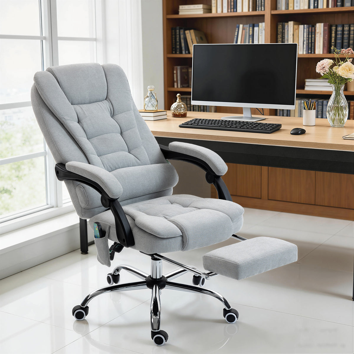 Fauteuil de bureau massant et chauffant, chaise de bureau, hauteur réglable, dossier inclinable, 65x70x111-119cm, gris-1