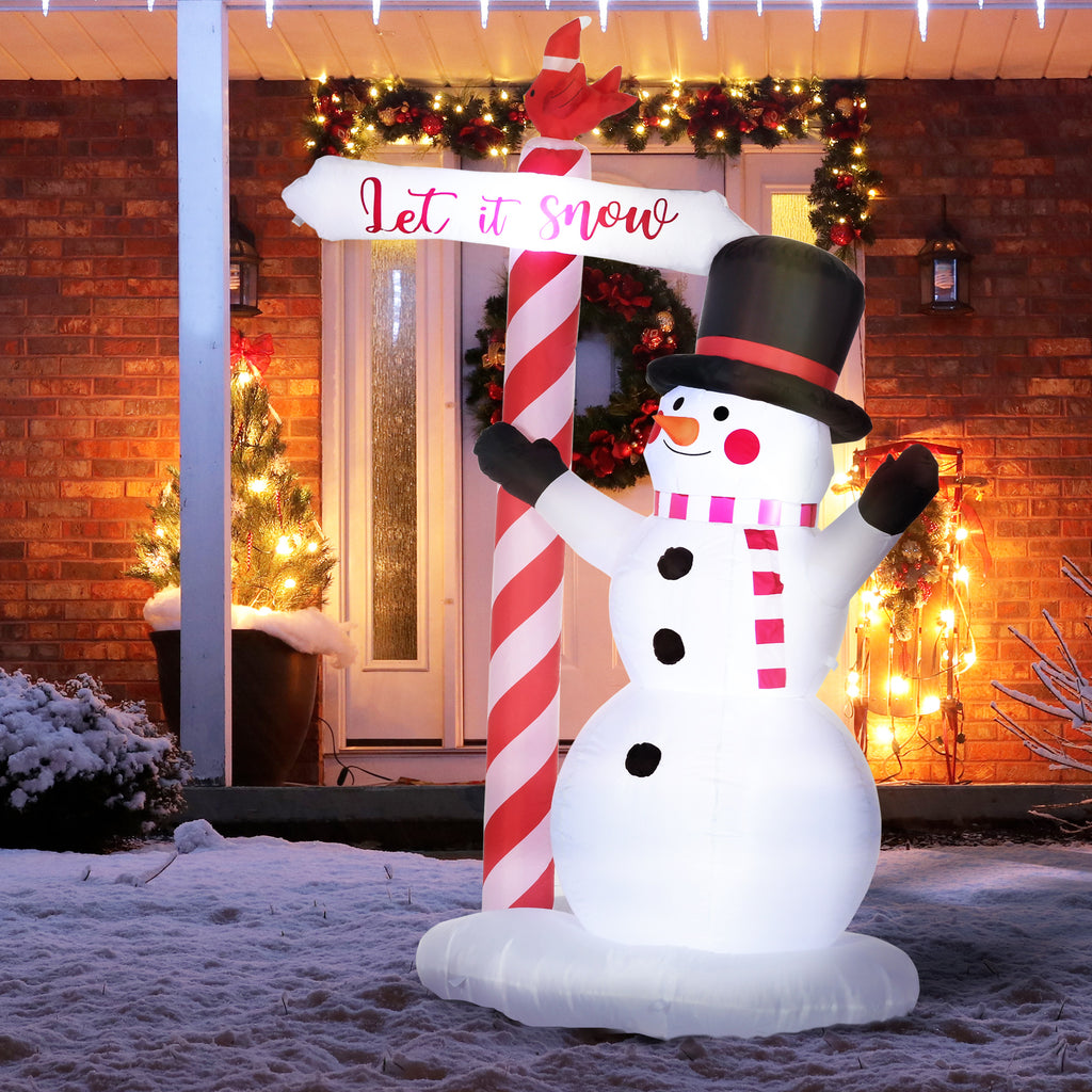 Bonhomme de neige gonflable avec pancarte 3 LED polyester imperméable hauteur 213 cm blanc-9