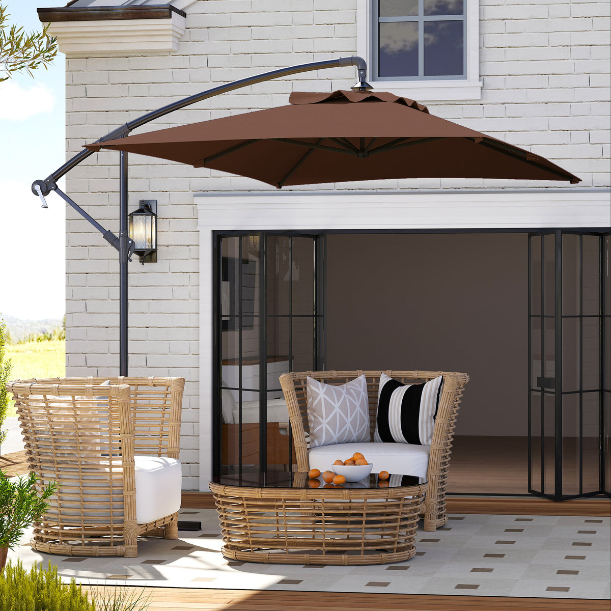 Parasol déporté parasol rectangulaire extérieur manivelle et 6 baleines acier protection UV dim. 294L x 193l x 250H cm-6