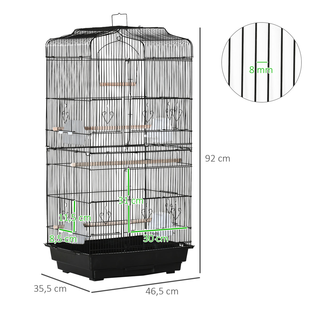 Cage à oiseaux volière avec mangeoires perchoirs plateau excrément amovible cage pour canaris perruches perroquets 46,5 x 35,5 x 92 cm noir-2