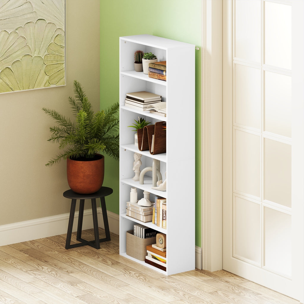 Bibliothèque étagère de rangement 6 niveaux avec étagères réglables pour salon, chambre, bureau, 60x24x158,5cm, blanc-6