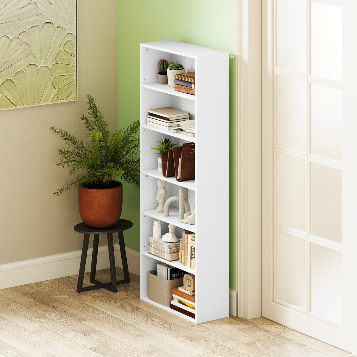 Bibliothèque étagère de rangement 6 niveaux avec étagères réglables pour salon, chambre, bureau, 60x24x158,5cm, blanc-6
